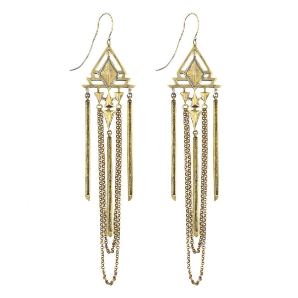 art deco oxidized brass dangle earrings.