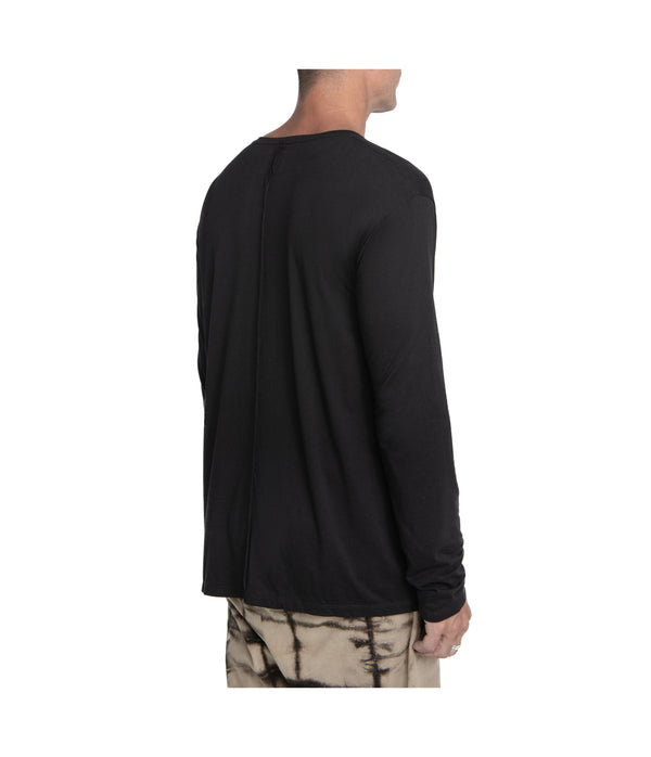 Relax fit long sleeve men's shirt crafted from light weight bamboo-cotton blend.  With 2 asymmetrical seam lines on its front, and 1 vertical seam running down its back this men's shirt is simple yet unique and original.