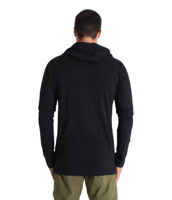 Long sleeve hoody shirt crafted from light weight certified organic cotton.  Men Hoody.  The  Shibori version is hand dyed with plants.