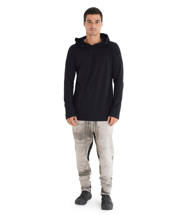 Long sleeve hoody shirt crafted from light weight certified organic cotton.  Men Hoody.  The  Shibori version is hand dyed with plants.