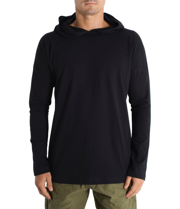 Long sleeve hoody shirt crafted from light weight certified organic cotton.  Men Hoody.  The  Shibori version is hand dyed with plants.
