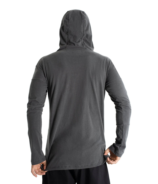 Long sleeve hoody shirt crafted from light weight certified organic cotton.  Men hoody. The  Shibori version is hand dyed with plants.