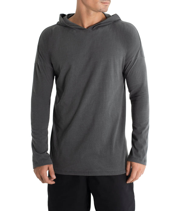 Long sleeve hoody shirt crafted from light weight certified organic cotton.  Men Hoody.  The  Shibori version is hand dyed with plants.