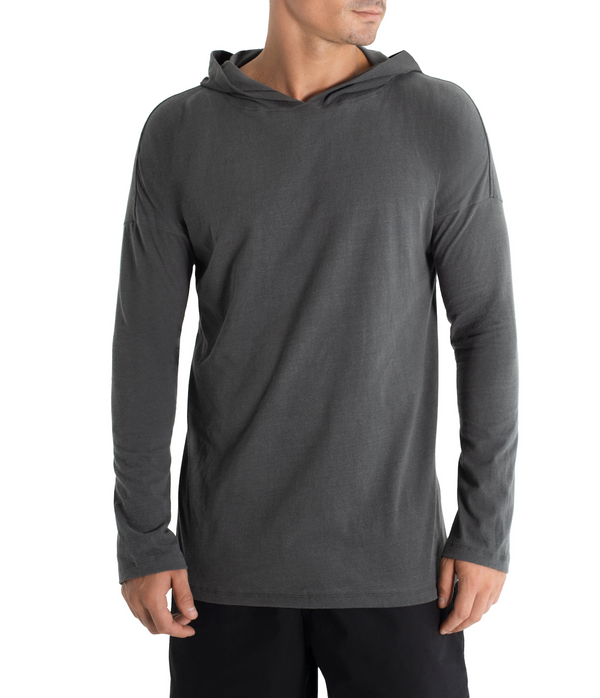 Long sleeve hoody shirt crafted from light weight certified organic cotton.  Men hoody. The  Shibori version is hand dyed with plants.