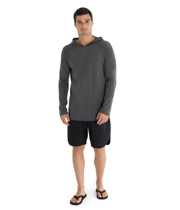 Long sleeve hoody shirt crafted from light weight certified organic cotton.  Men Hoody.  The  Shibori version is hand dyed with plants.