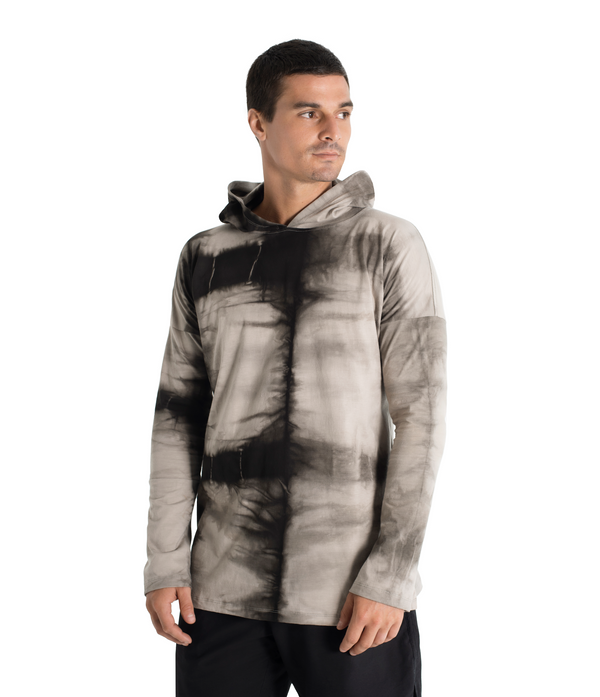 Long sleeve hoody shirt crafted from light weight certified organic cotton.  Men Hoody.  The  Shibori version is hand dyed with plants.
