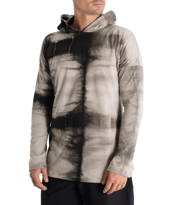 Long sleeve hoody shirt crafted from light weight certified organic cotton.  Men hoody. The  Shibori version is hand dyed with plants.