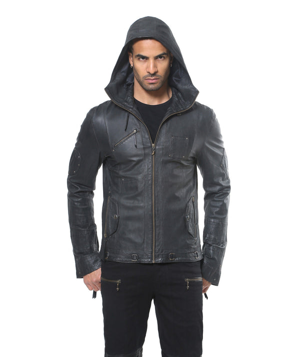 slim fitting thin high quality leather hoody.