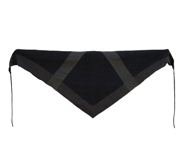 Handmade linen shawl with leather details. leather scarf.