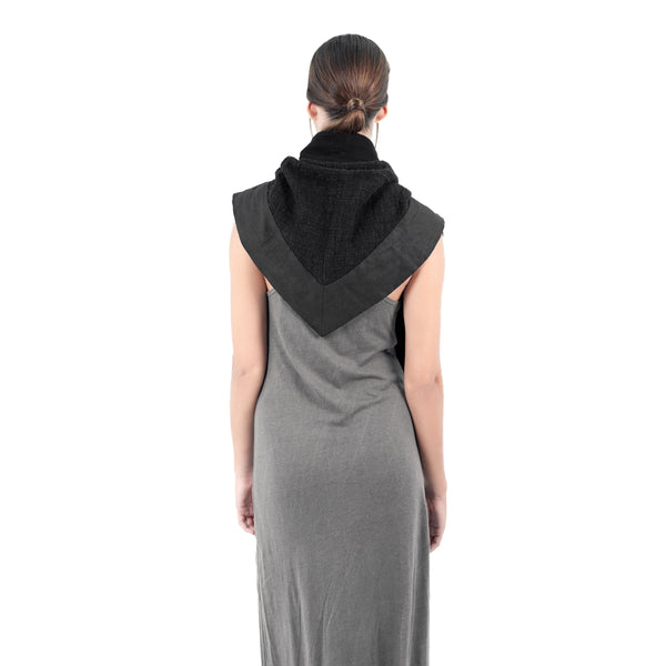 Handmade linen shawl with leather details. leather scarf.