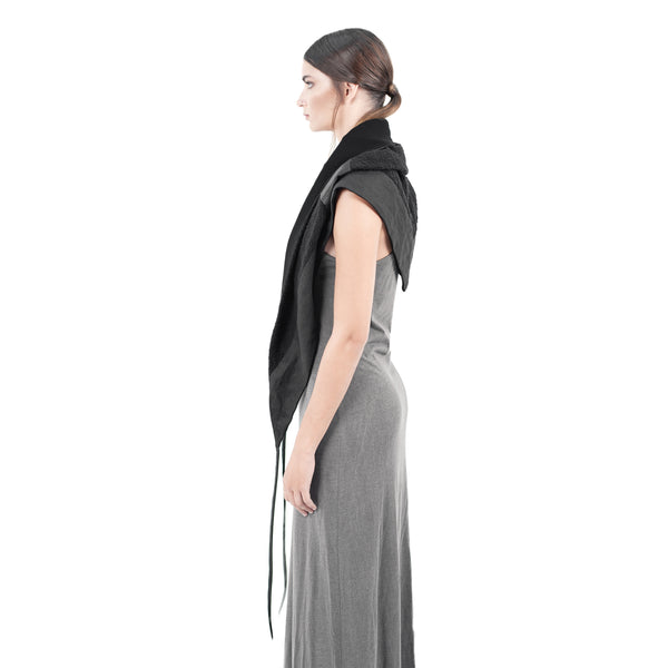 Handmade linen shawl with leather details. leather scarf.