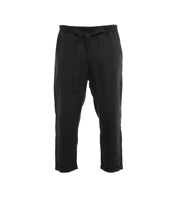 Ankle length unisex trousers, crafted from 100% linen, front-tie fastening, elastic on waist and 2 front pockets.  100% linen