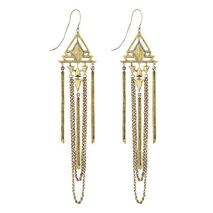 art deco oxidized brass dangle earrings. 