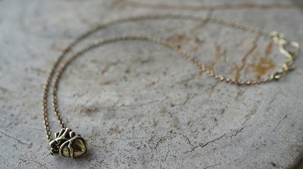 anatomical heart pendant. heart pendant necklace. brass heart. macabre heart pendant.